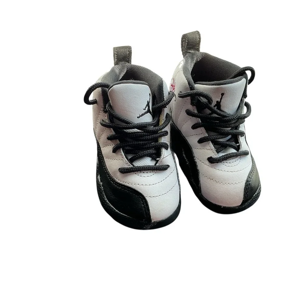 Air Jordan 12 Retro White Black Floral Toddler Crib Shoes size 5c‎